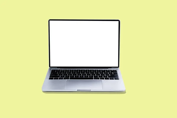 Laptop Wit Scherm Gele Achtergrond — Stockfoto