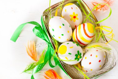 Handcrafted Easter eggs in the nest