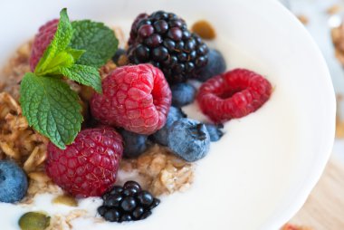 Yoğurt Granola ve taze çilek ile