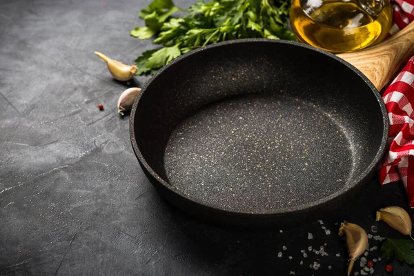 Food cooking background on black table. — Stock Photo, Image