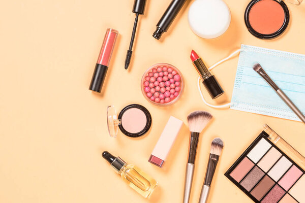 Professional make up products flat lay.