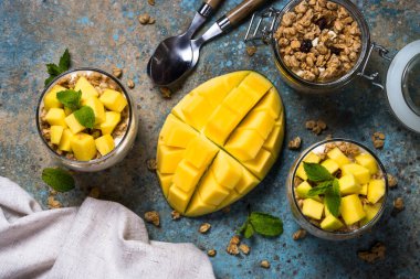 Yoğurtlu parfe, mango ve tahıl gevreği..