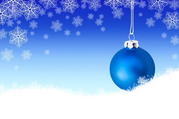 Background with blue christmas ball in the snow — Stock Photo, Image