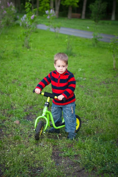 Little boy on his first bike — Stock Photo, Image