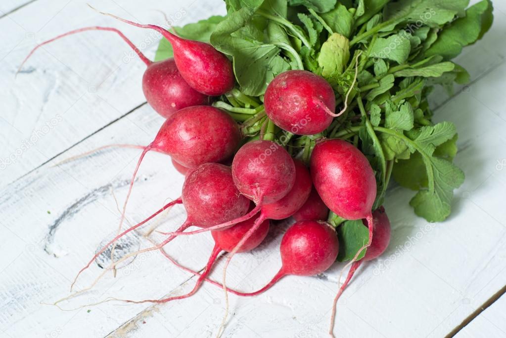 Radishes with green leaves