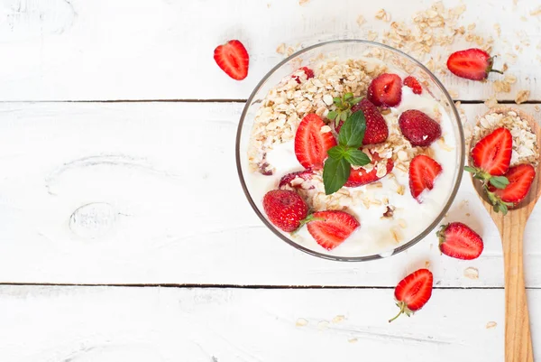 Homemade yogurt with strawberry — Stock Photo, Image