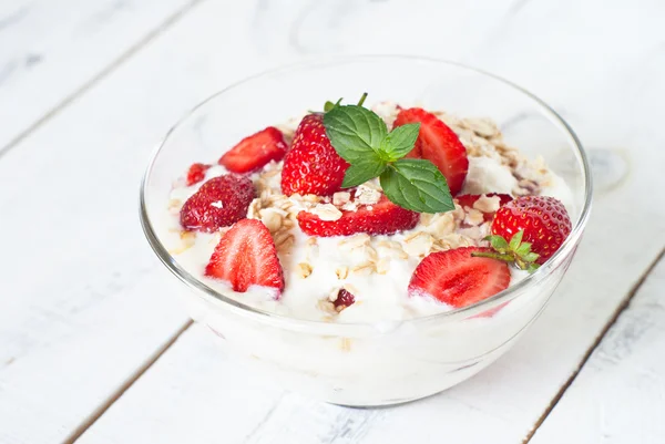 Homemade yogurt with strawberry — Stock Photo, Image