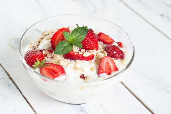 Homemade yogurt with strawberry — Stock Photo, Image