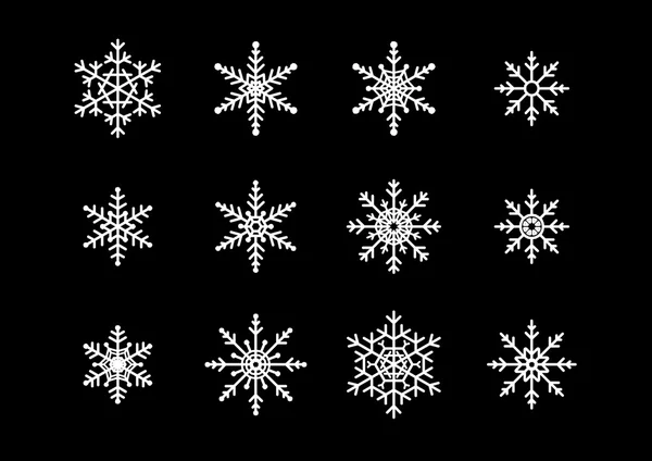 Flocos de neve diferentes em preto — Fotografia de Stock