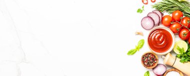 Beyazın sağlıklı yemek geçmişi. Web pankartı uzun biçimi.