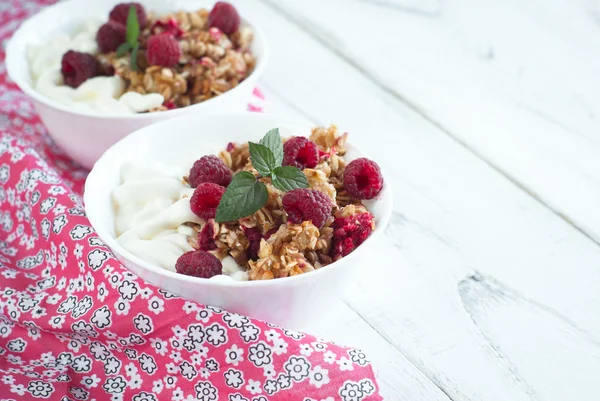 Snack saludable - con crema agria y granola —  Fotos de Stock