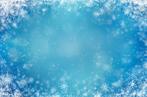 Fundo azul claro com flocos de neve — Fotografia de Stock