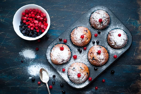 Muffins with red and black currant — Stock Photo, Image