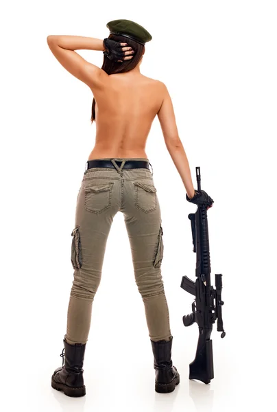 Mulher sexy com armas — Fotografia de Stock