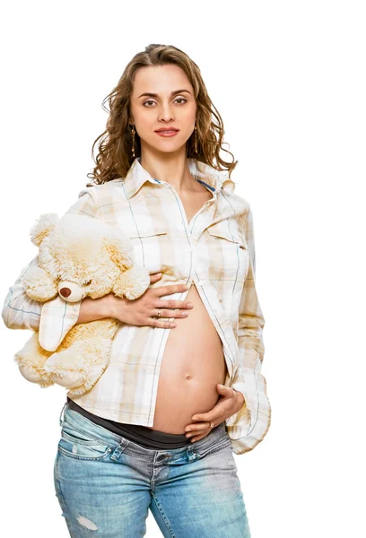 Šťastné těhotenství s hračkou — Stock fotografie