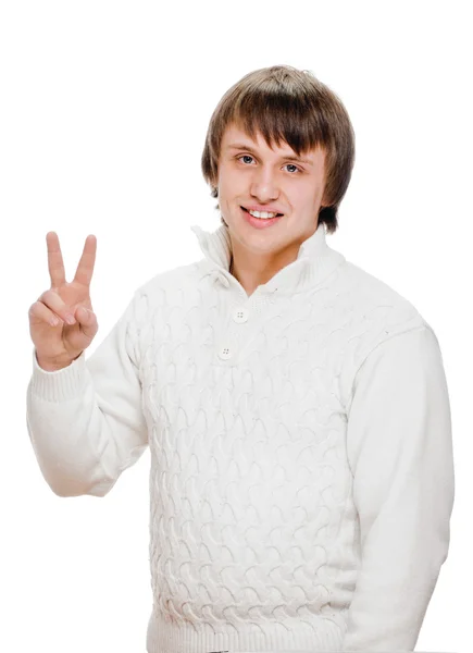 Man showing victory sign — Stock Photo, Image