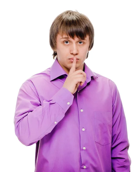 Man shows sign of silence — Stock Photo, Image