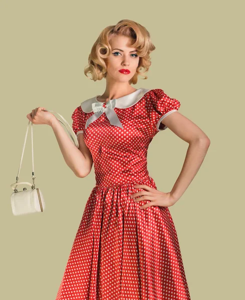 Pinup woman and purse — Stock Photo, Image