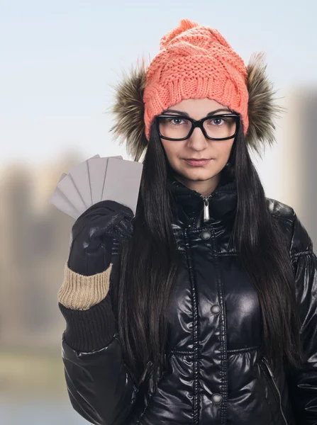 Woman with credit cards — Stock Photo, Image