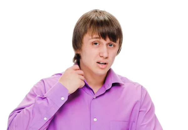 Man showing fingers on her throat. Drink — Stock Photo, Image