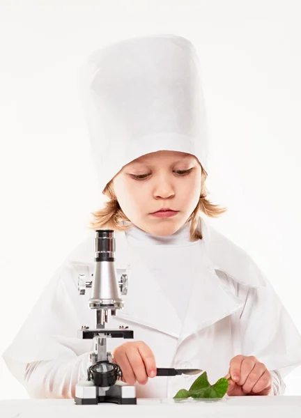 Microscope Boy. little scientist — Stock Photo, Image