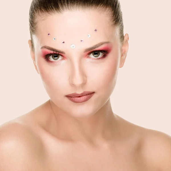Modern faceart with rhinestones — Stock Photo, Image
