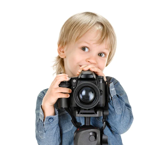 Menino com câmera de foto — Fotografia de Stock