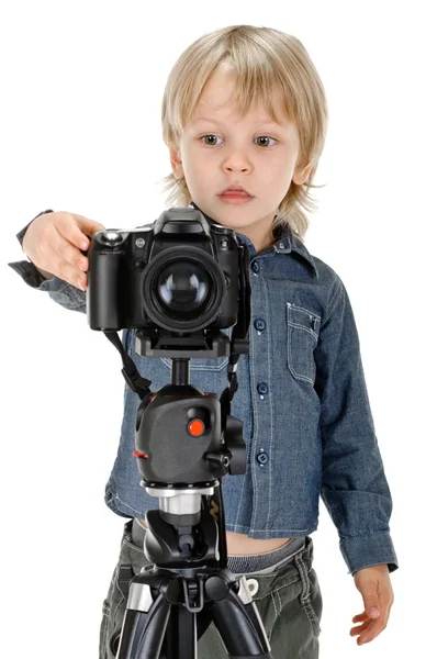 写真のカメラを持つ少年 — ストック写真