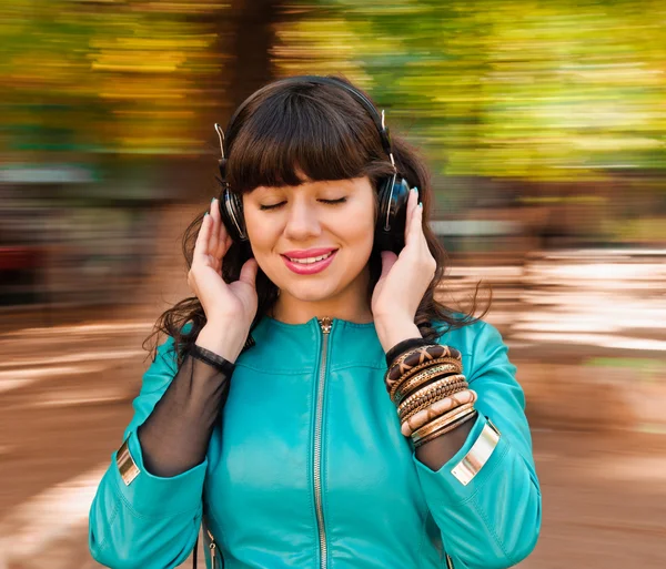 Fun with music headphones — Stock Photo, Image