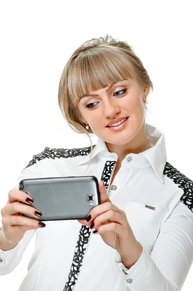 Rubia con smartphone — Foto de Stock