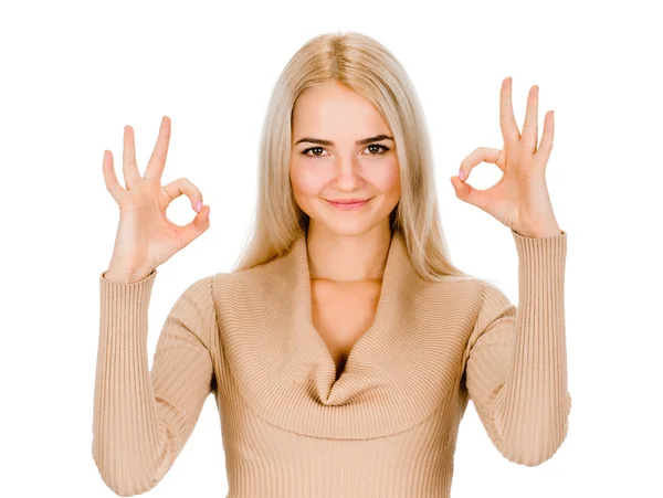 Young lady indicating ok sign — Stock Photo, Image