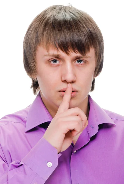 Man shows sign of silence — Stock Photo, Image