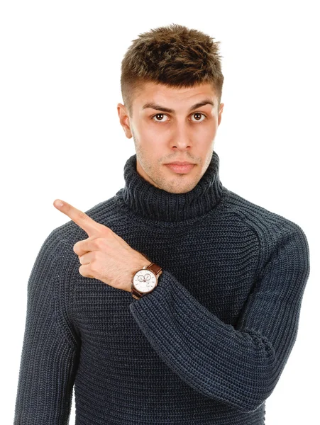 Young man pointing finger — Stock Photo, Image