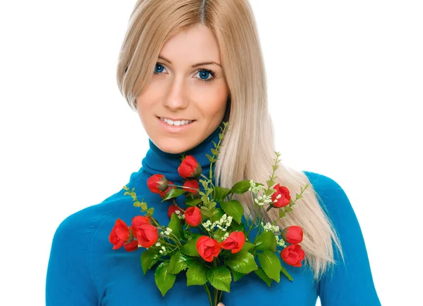 Portrét s květinami — Stock fotografie