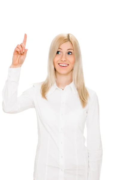 Eureka. Woman with an idea raising her finger — Stock Photo, Image