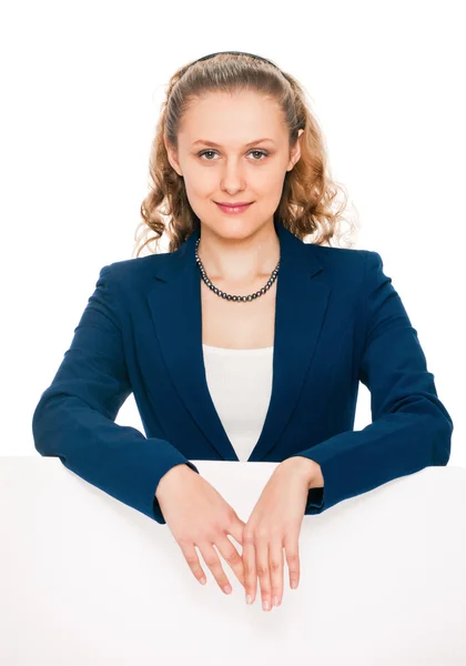 Giovane donna con cartellone bianco — Foto Stock