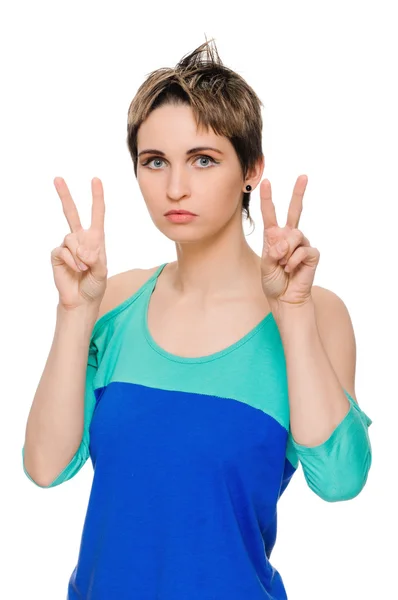Girl showing victory sign — Stock Photo, Image