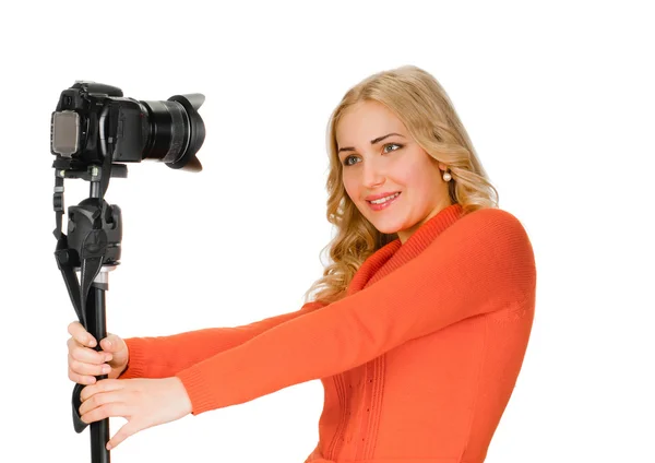 Young girl doing her self-portrait — Stock Photo, Image