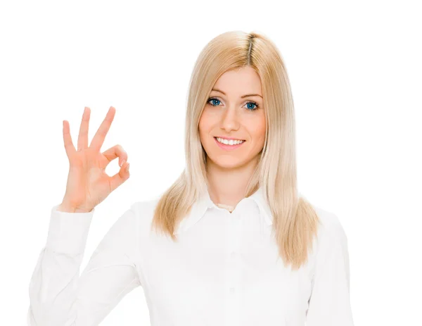 Young lady indicating ok sign — Stock Photo, Image