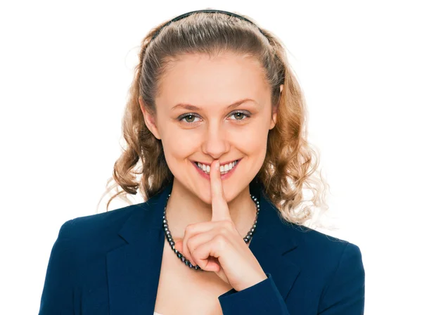 Woman shows sign of silence — Stock Photo, Image