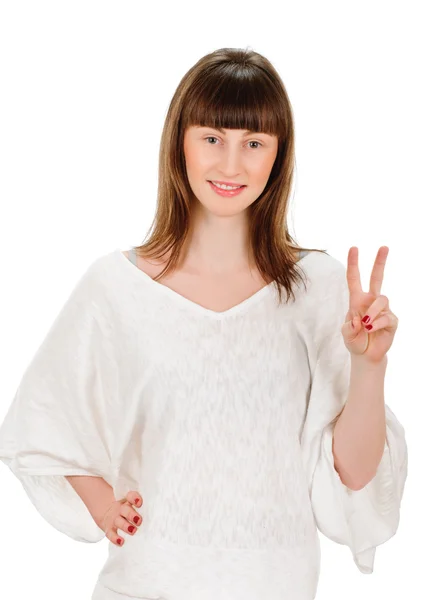 Girl showing victory sign — Stock Photo, Image