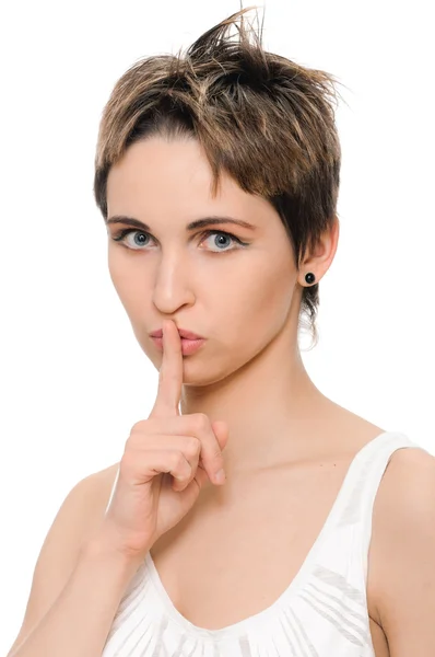 Woman shows sign of silence — Stock Photo, Image