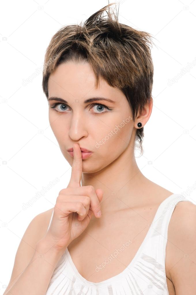 Woman shows sign of silence