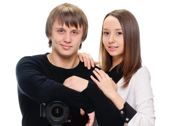 Met camera (echt) paar — Stockfoto