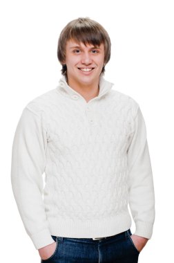 gülümseyerek mutlu bir yakışıklı adam