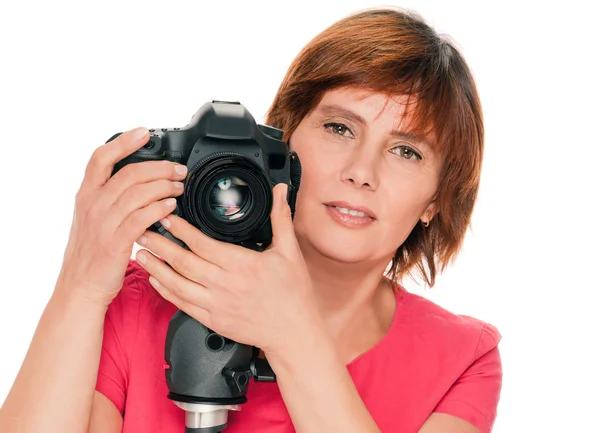 Överordnad kvinnlig fotograf — Stockfoto