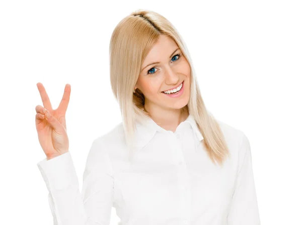 Girl showing victory sign — Stock Photo, Image