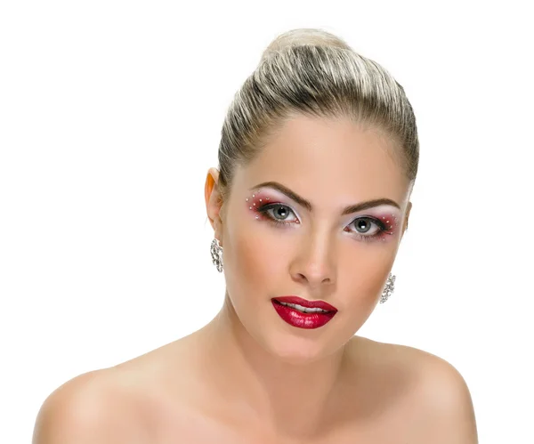 Model gezicht, lippen make-up, earring — Stockfoto