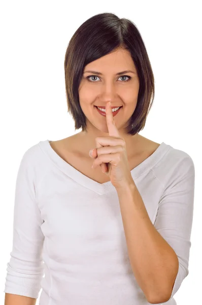 Woman shows sign of silence — Stock Photo, Image