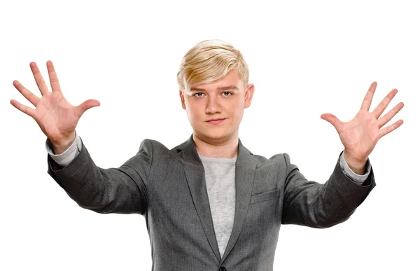 Portrait of happy smiling man showing ten fingers — Stock Photo, Image